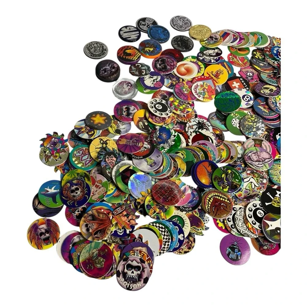 POG 90s 600+ POGS 12 Plastic Slammers Tubes Skulls Blades Nostalgia Vtg Retro